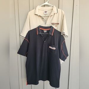 TWO Harley Davidson Black Beige Short Sleeve Polo Shirt Men’s  Retro,Size M
